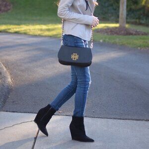 ASH Jasmin Suede Black Blue Wedge Booties Size EU 36